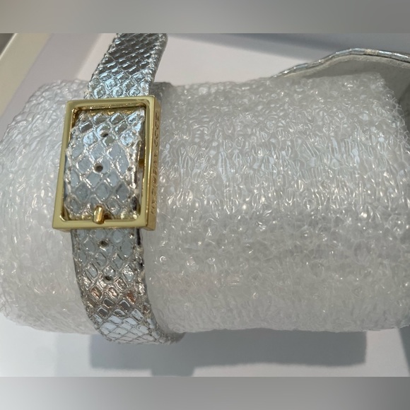 NIB Good American Silver Snake Embossed platform block heel sandal - Picture 5 of 11